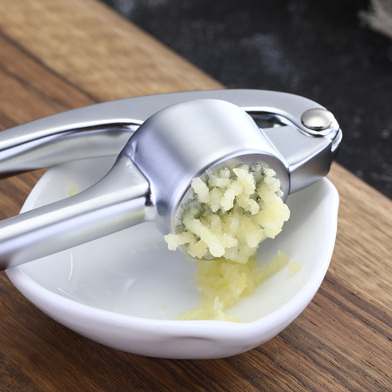 Garlic Mincer Set Of 3 With Silicone Roll Peeler & Cleaning Brush - Premium Garlic Press/ginger Press