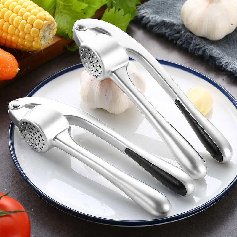 Garlic Mincer Set Of 3 With Silicone Roll Peeler & Cleaning Brush - Premium Garlic Press/ginger Press