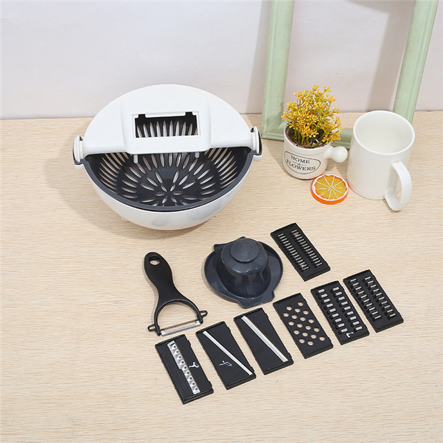 Kitchen Multi Functional Shredder Wet Fruits Drain Basket Blade Cutter Manual 9 In 1 Slicer Vegetable Grater