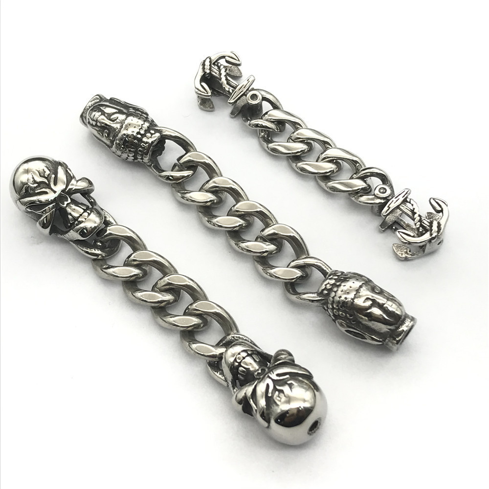 BXNK006 Wholesale  Stainless Steel Thick Cuban Link Chain With Two Casting Skull Anchor Buddha Chain End Link Connector