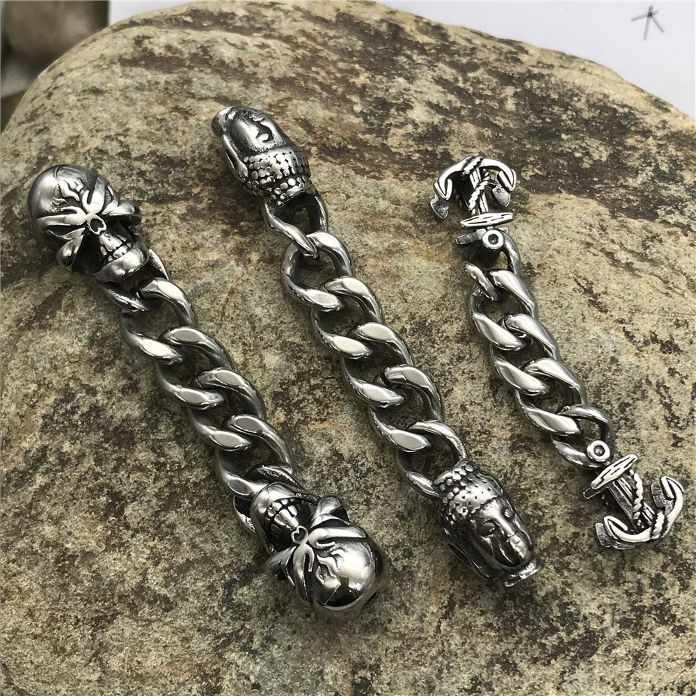 BXNK006 Wholesale  Stainless Steel Thick Cuban Link Chain With Two Casting Skull Anchor Buddha Chain End Link Connector