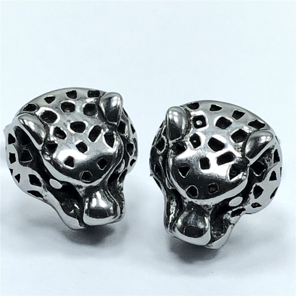 BXBS011 Fashion Punk Men's and Women's Fashion Stainless Steel 316 Earrings with Personalized Flame Leopard Head Earrings