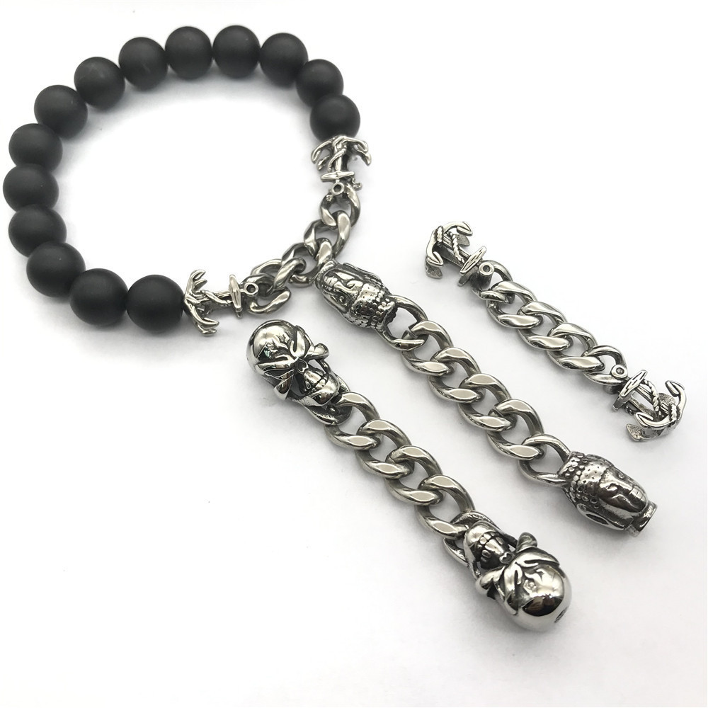 BXNK006 Wholesale  Stainless Steel Thick Cuban Link Chain With Two Casting Skull Anchor Buddha Chain End Link Connector