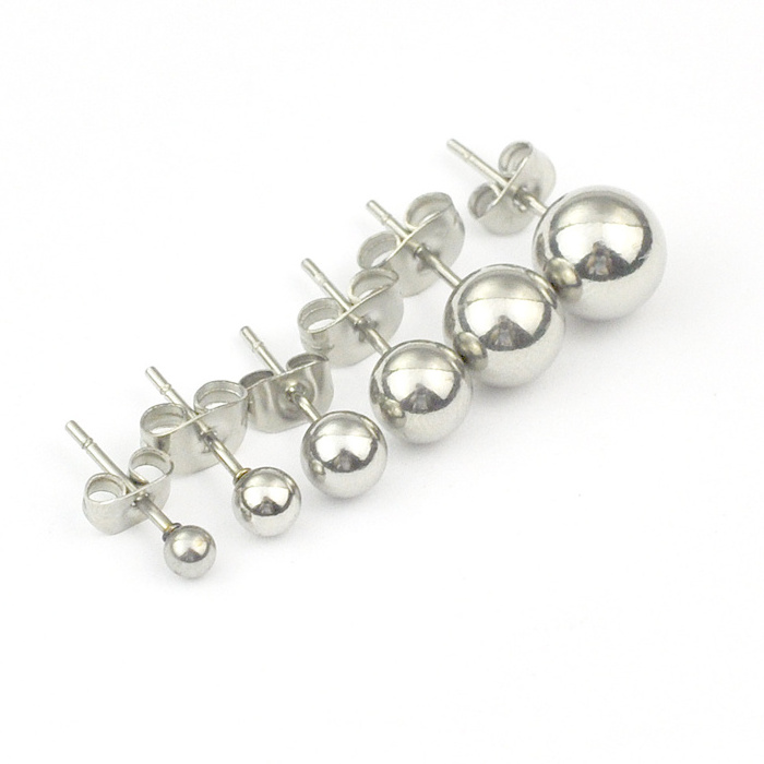 BXG023 Stainless Steel Round ball Posts Pin earring stud Nickel Free earring findings for Jewelry-Making