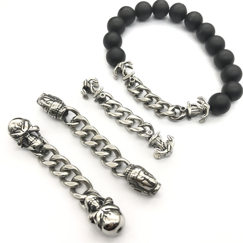 BXNK006 Wholesale  Stainless Steel Thick Cuban Link Chain With Two Casting Skull Anchor Buddha Chain End Link Connector