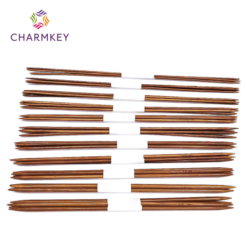 Charmkey 11 pairs 25 36cm Carbonised Double Point Sweater Needles Straight Bamboo Knitting Needles