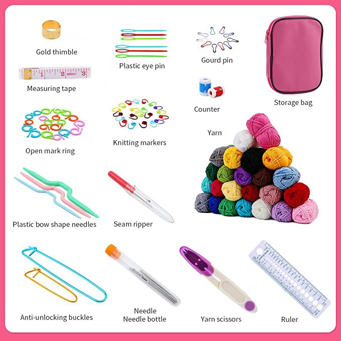 127 Piece Crochet Kit with Crochet Hooks Yarn Set Beginner Crochet Complete Tools Includes Yarn Balls Needles Accessories Kit