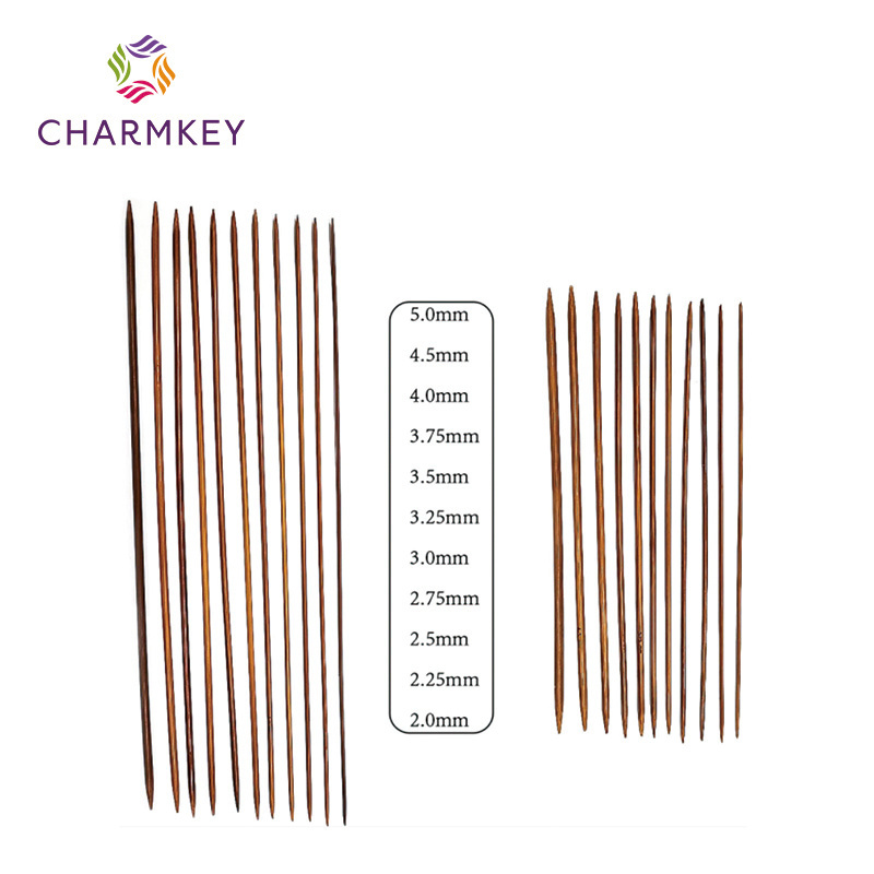 Charmkey 11 pairs 25 36cm Carbonised Double Point Sweater Needles Straight Bamboo Knitting Needles