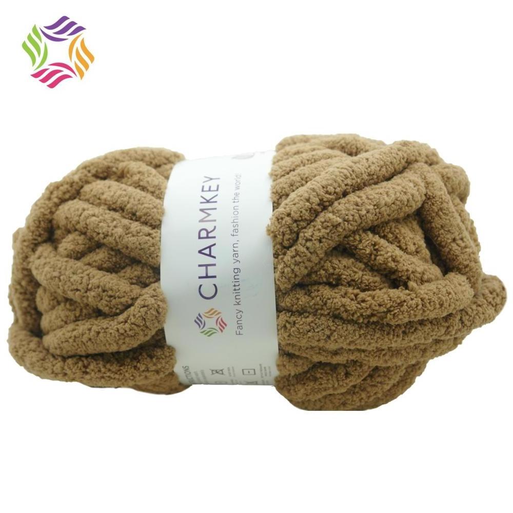 Charmkey solid chunky chenille high tenacity 100% polyester fdy yarn for crochet knitting soft carpet blanket