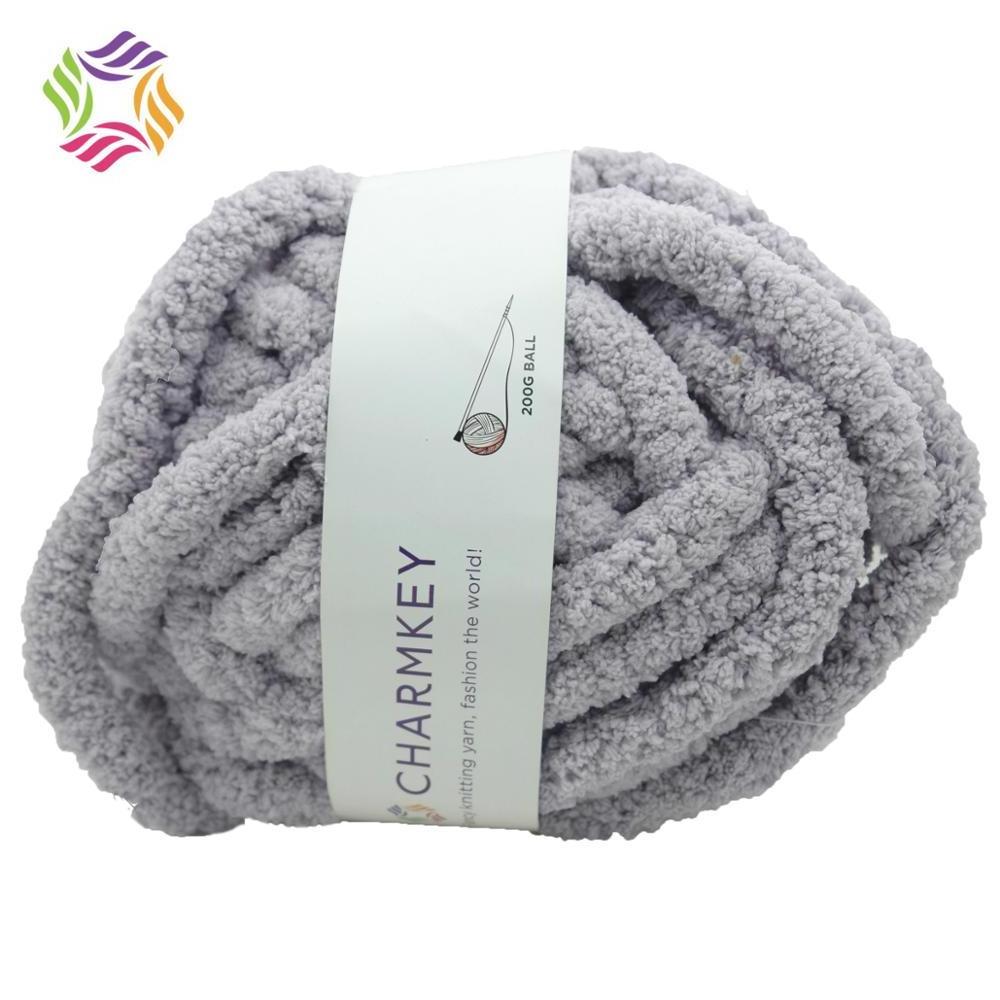 Charmkey solid chunky chenille high tenacity 100% polyester fdy yarn for crochet knitting soft carpet blanket