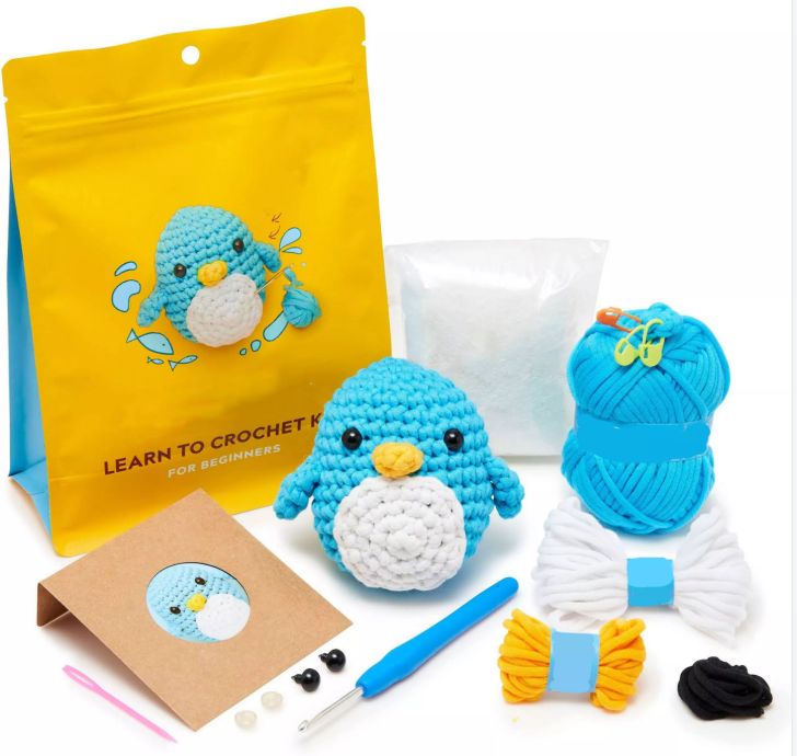 Charmkey DIY Penguin Crochet Kit for Children Beginners Crochet Kit with Easy Peasy Yarn