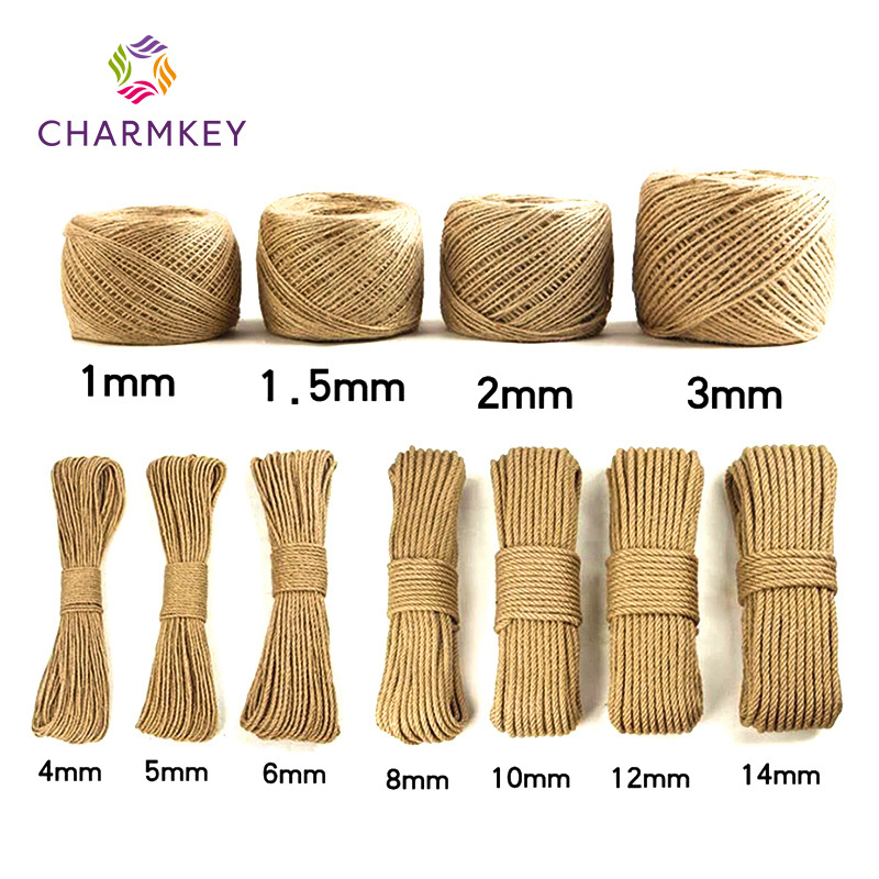 100% jute yarn 2mm 2 ply jute rope high quality natural 100% hemp yarn weaving for crochet and hand knitting  hemp cord