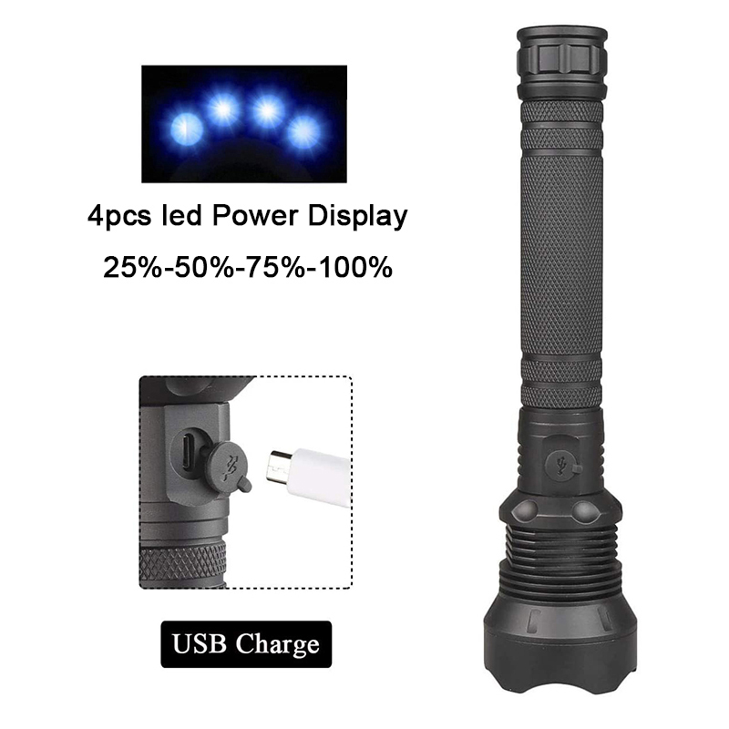 New High Power Xhp70.2 Usb Rechargeable Telescopic Zoomable Power Display Led Flashlights 5000 Lumen Hand Torch Light 2024