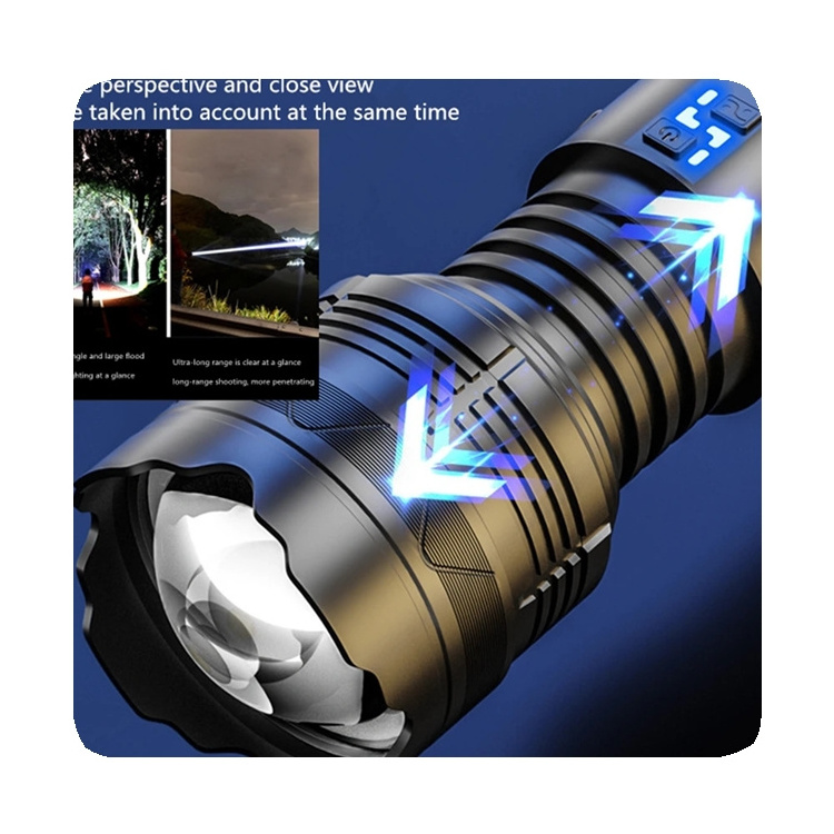 New Bahe Outdoor Power Display High Power 100w Gt60 Super Bright Spotlight Long Range Zoomable Emergency Led Flashlight 2024