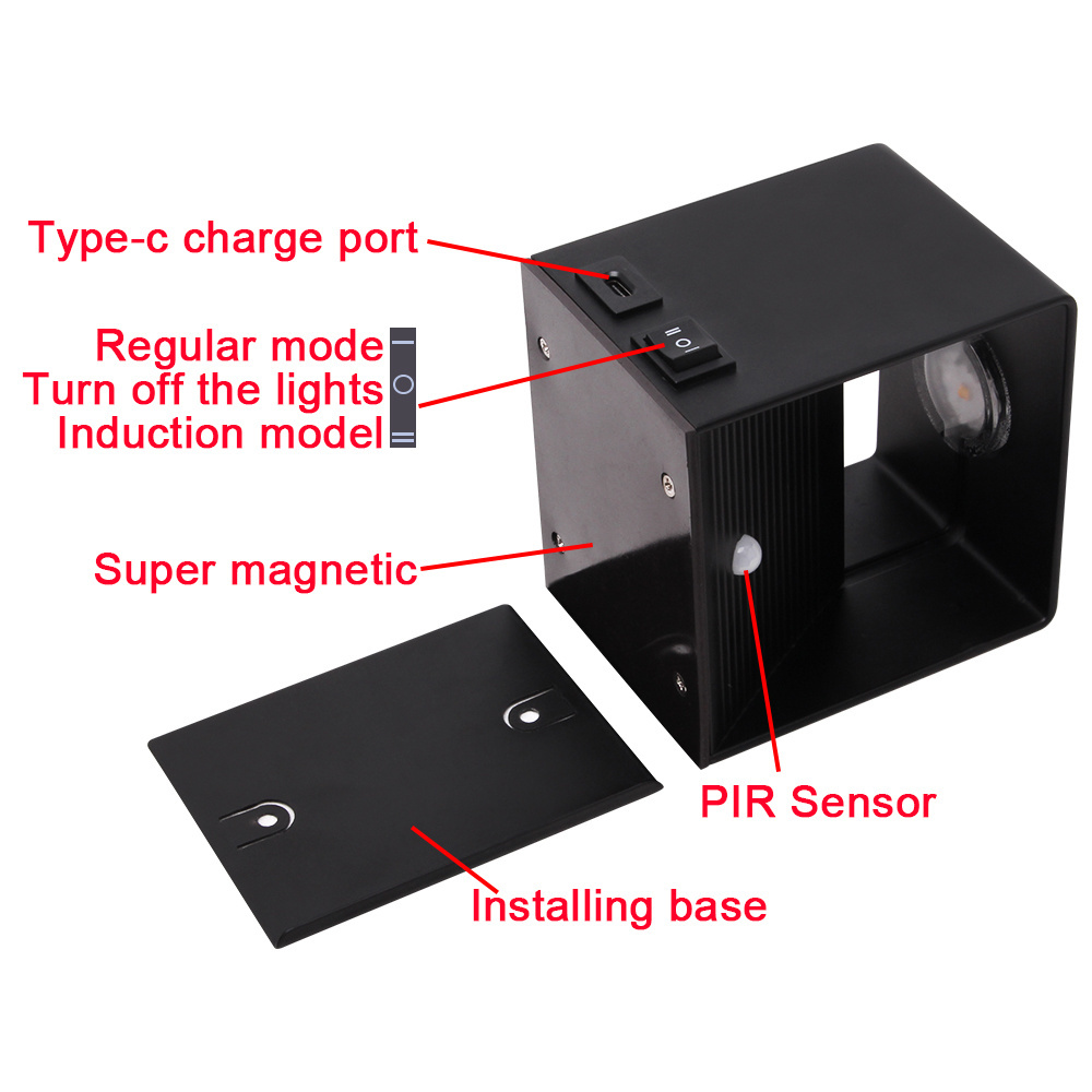 New 2024 Pir Sensor Oplaadbare Wandlamp Aluminum Usb Type C Wireless Battery 4000mah Magnetic Wall Lamp Rechargeable 2024