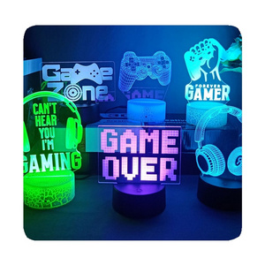 Gaming Room Desk Setup Lighting Decor Night Light on The Table Game Console LED Base 3D for Kids Bedside Gift Glass Electric 80