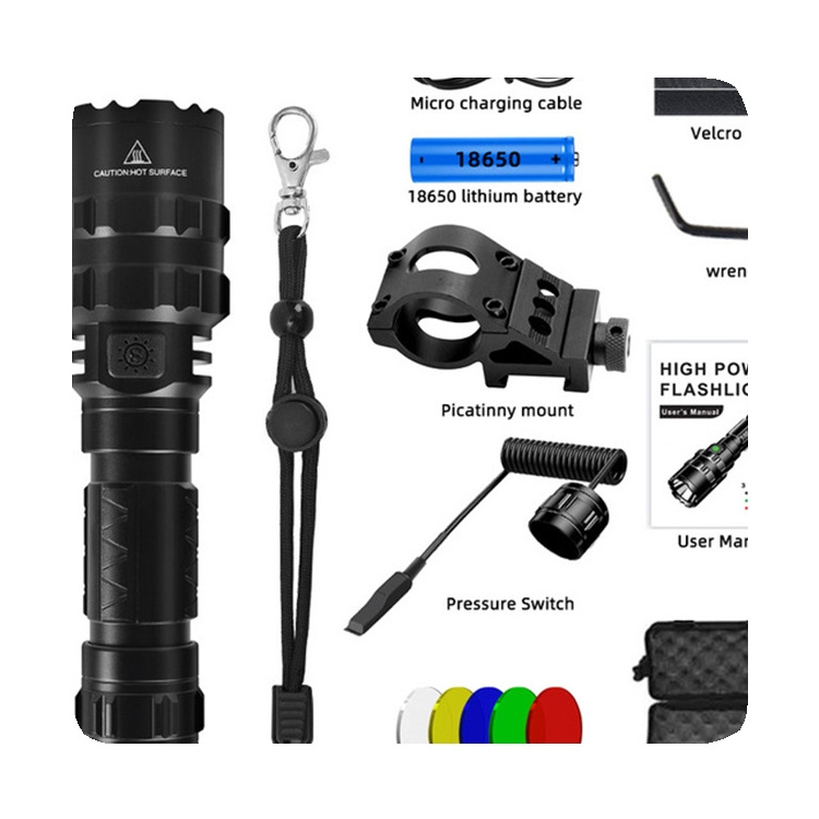 NEW Tactical Flashlight 1600 Lumens USB Rechargeable Torch Waterproof Hunting Light with Clip Hunting Shooting Gun Accessories 2