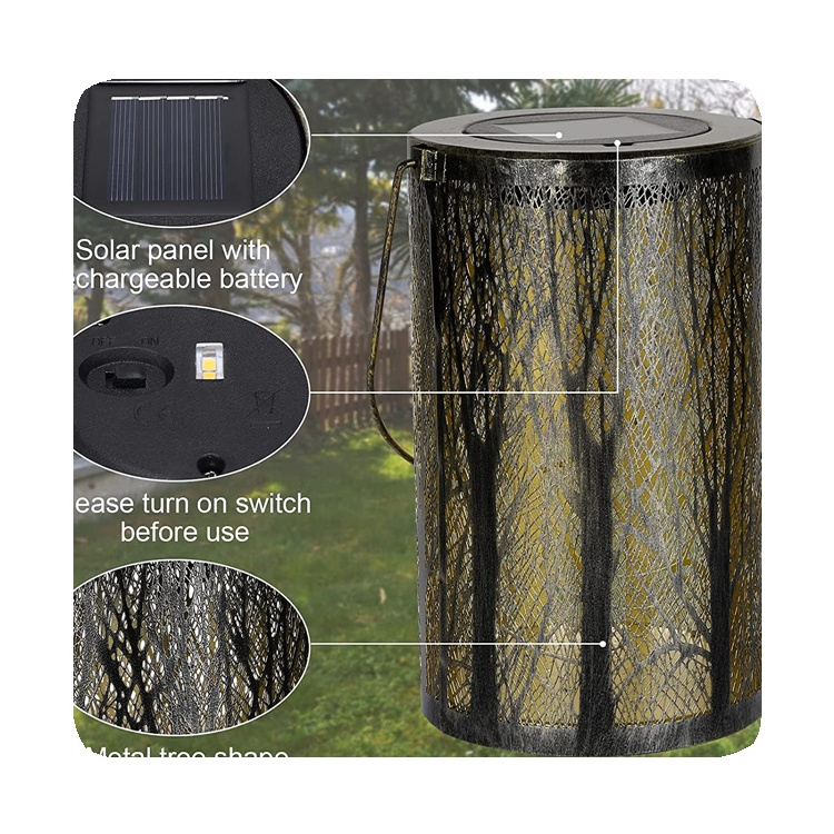 NEW Solar Powered Decorative Retro Lantern with Handle Solar Lights Solar Lantern LED Garden Lights Metal Lamp Lantern Solar Han