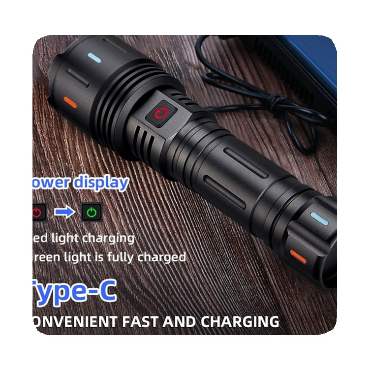 2024NEW High Power 30w Led Flashlight Spotlight Long Range Type-c Fast Charging With Fluorescent Night Light Tactical Flashlight