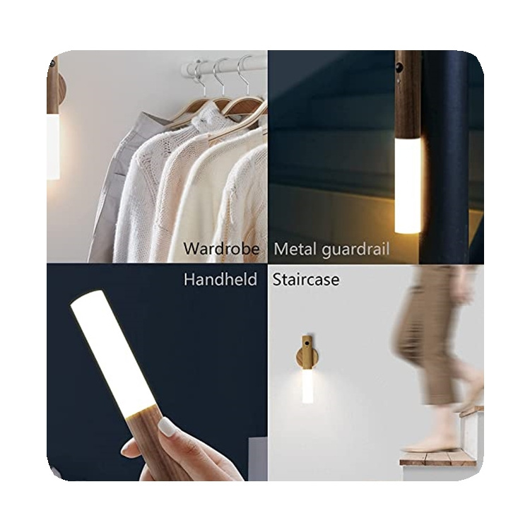 NEW Wooden Portable Wireless Intelligent USB Charging Home Wall Lamp LED Magnetic Auto PIR Stick Motion Sensor Night Light 2024