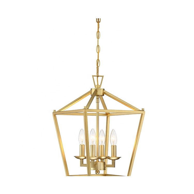 New 4-light Gold Farmhouse Lantern Modern Chandelier Light Fixture Black    Lantern Pendant Light Fixture Adjustable Chain,