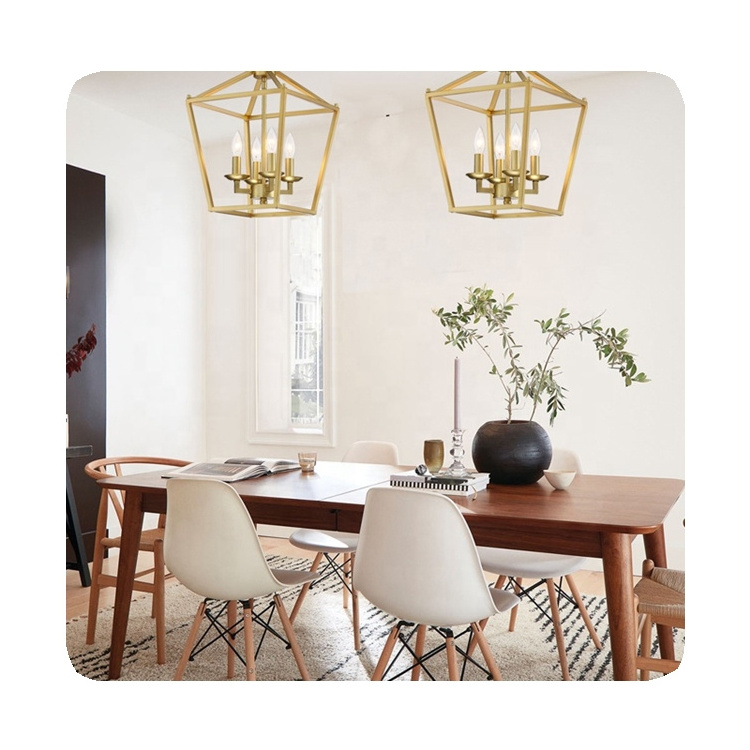 New 4-light Gold Farmhouse Lantern Modern Chandelier Light Fixture Black    Lantern Pendant Light Fixture Adjustable Chain,