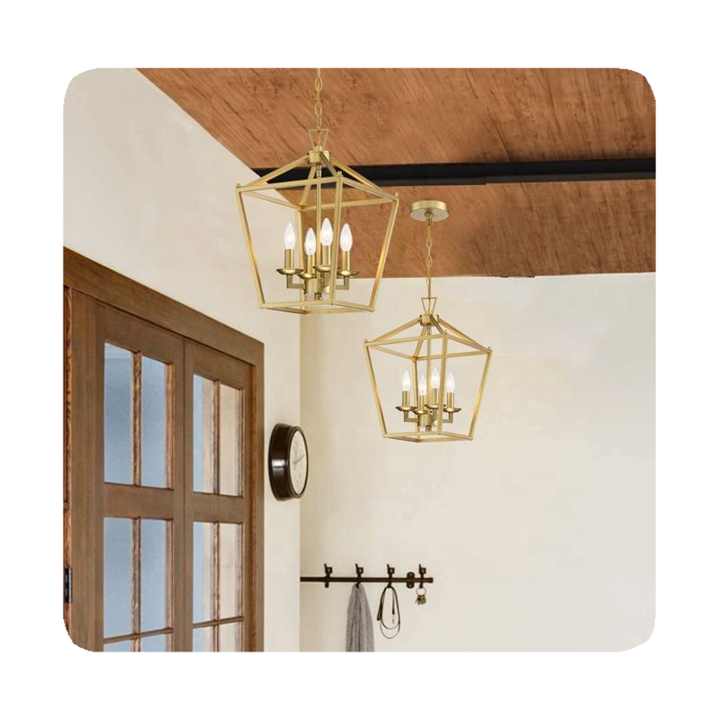 New 4-light Gold Farmhouse Lantern Modern Chandelier Light Fixture Black    Lantern Pendant Light Fixture Adjustable Chain,