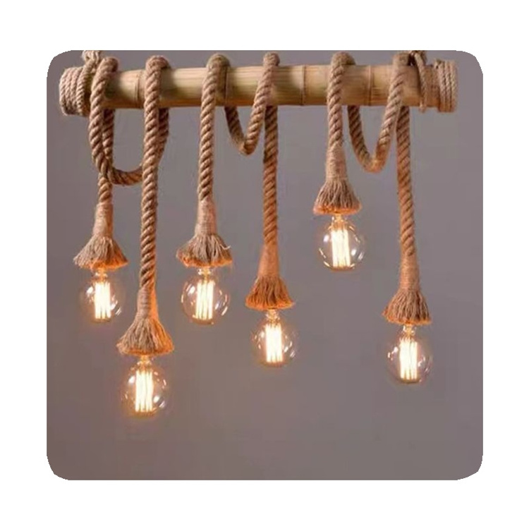 New 6 Heads Hemp Rope Pendant Light Vintage Chandeliers Fixture Rustic Industrial Hanging Lamp LED 10 Kitchen Metal Iron 90 110