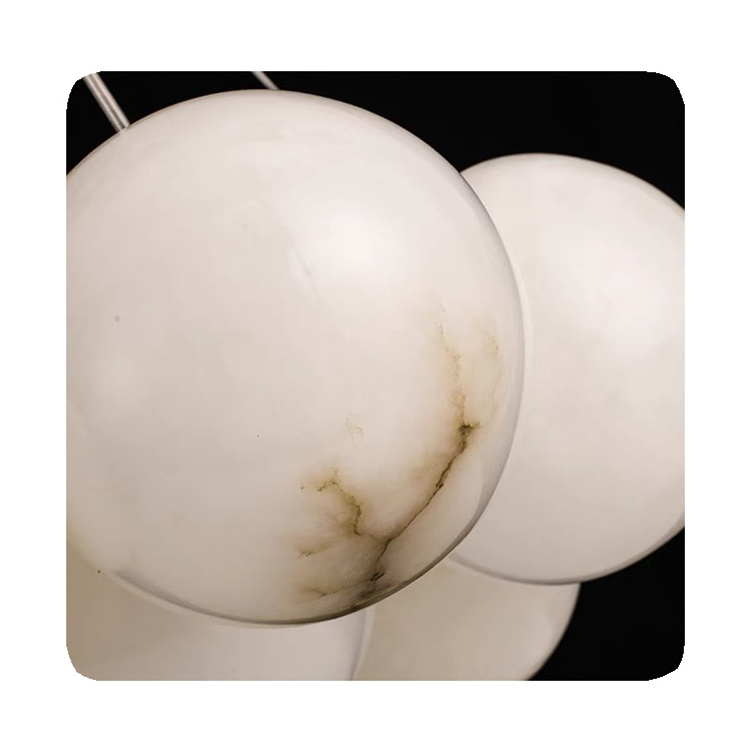 New Contemporary Italian White Ball Alabaster Marble Globe Chandelier Art Decoration Ceiling Lamp Apherical Pendant Light 2024