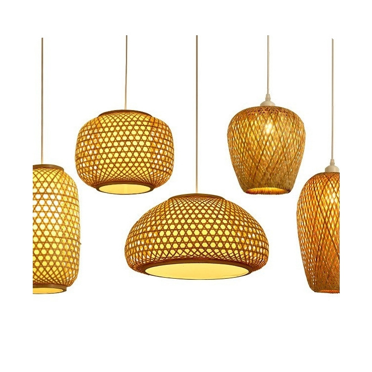 New Modern Handmade Wicker Rattan Hanging Lamp Retro Simple Design Lighting For Home Woven Chandelier Pendant Light 2024