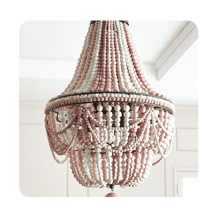 New Customization American Retro Princess Children's Room Lamps Romantic Warm Wood Bead Boho Lamp Chandelier 2024