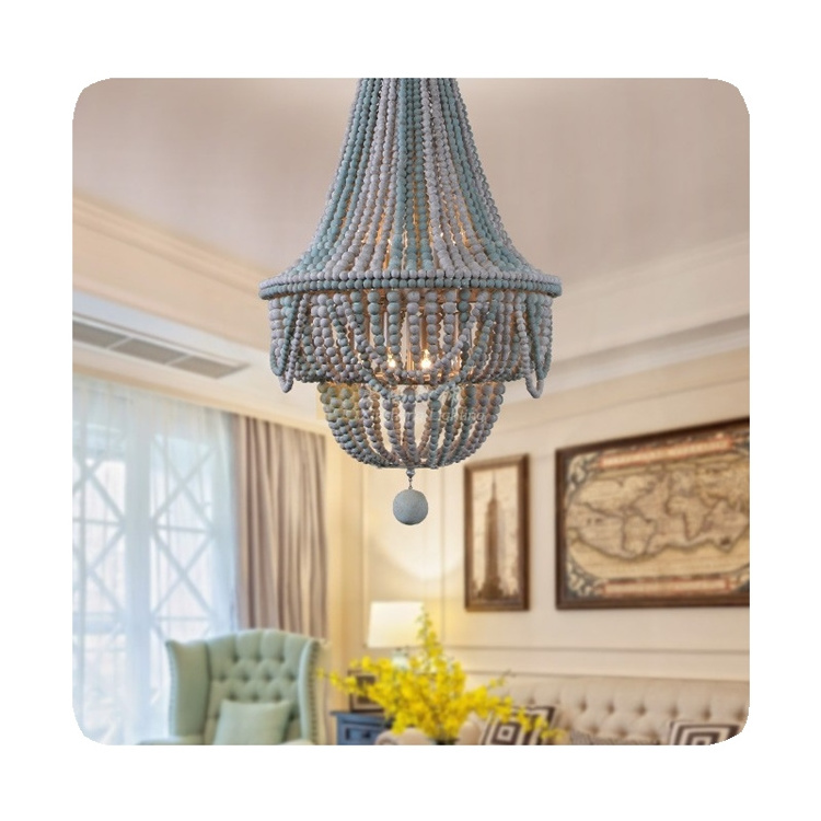 New Customization American Retro Princess Children's Room Lamps Romantic Warm Wood Bead Boho Lamp Chandelier 2024