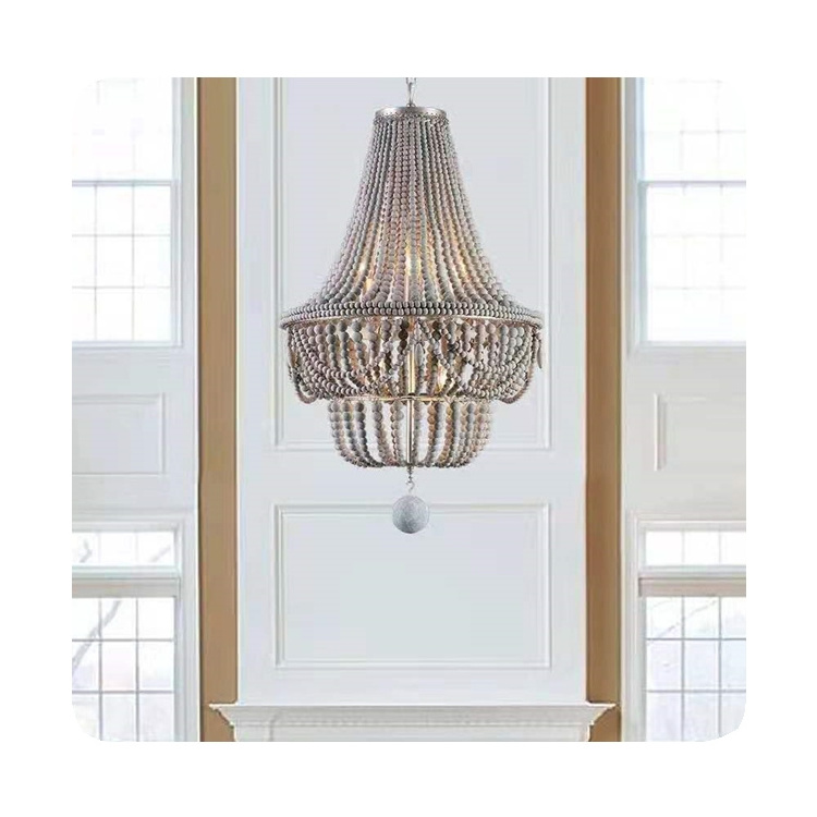 New Customization American Retro Princess Children's Room Lamps Romantic Warm Wood Bead Boho Lamp Chandelier 2024