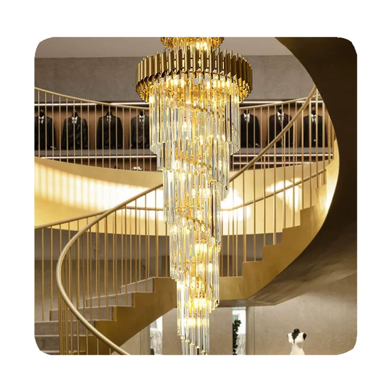 New Modern Luxury Indoor Gold Large Round Stairwell Stair Lighting Crystal Chandeliers Pendant Lights For Hotel Lobby Staircase