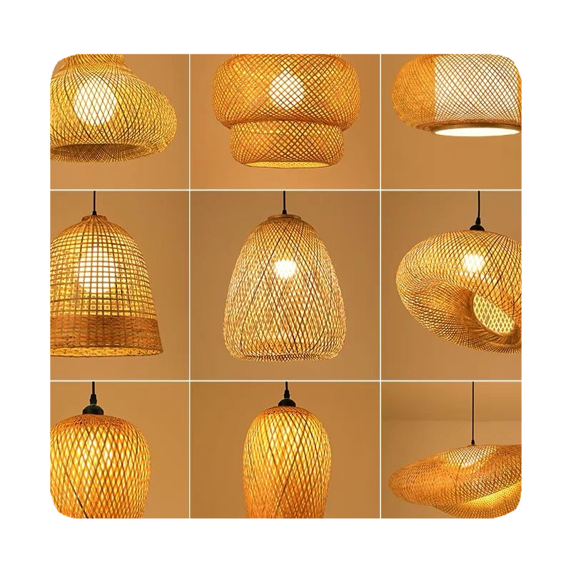 New Lamp Shade New Vintage Wicker Rattan Wave Shadow Chandelier Ceiling Light 2024