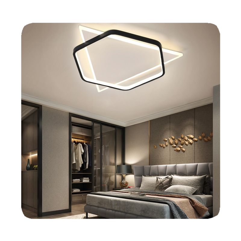 New Modern Led Ceiling Lamp Rectangle Chandelier For Living Room Bedroom Dining Room Kitchen Black Design Remote Control Light 2