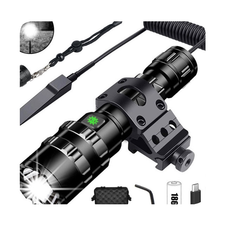 NEW Tactical Flashlight 1600 Lumens USB Rechargeable Torch Waterproof Hunting Light with Clip Hunting Shooting Gun Accessories 2