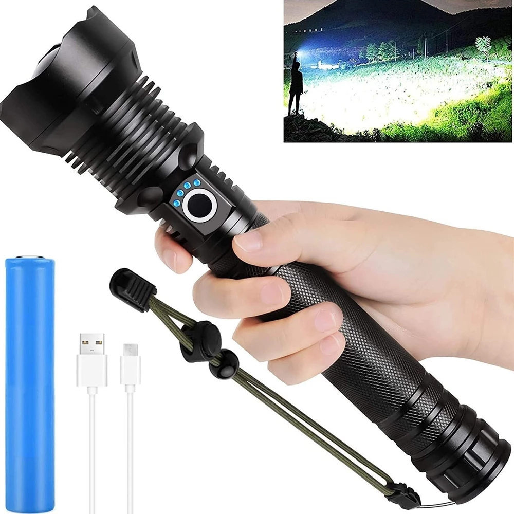 New Led Flashlight Super Bright 3 Mode Zoomable Xhp70.2 Torch Lantern Xhp70 Flashlight Powered By High Power 26650 Conjoined Bat