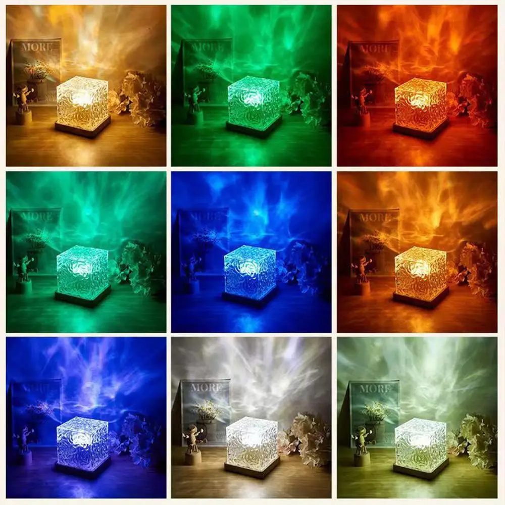 New Usb Rgb Led Night Lights Flaming Water Wave Home Bedroom Table Sleep Lamp Brightness Level Water Pattern Square Lamp For Ind