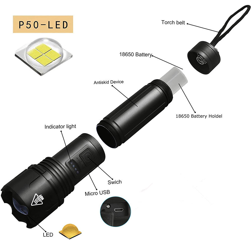 NEW Liangte High Power 4-cell Xhp50 Super Bright Led Flashlight Usb Zoom Rechargeable Light For Camping, Outdoor Flashlight 2024