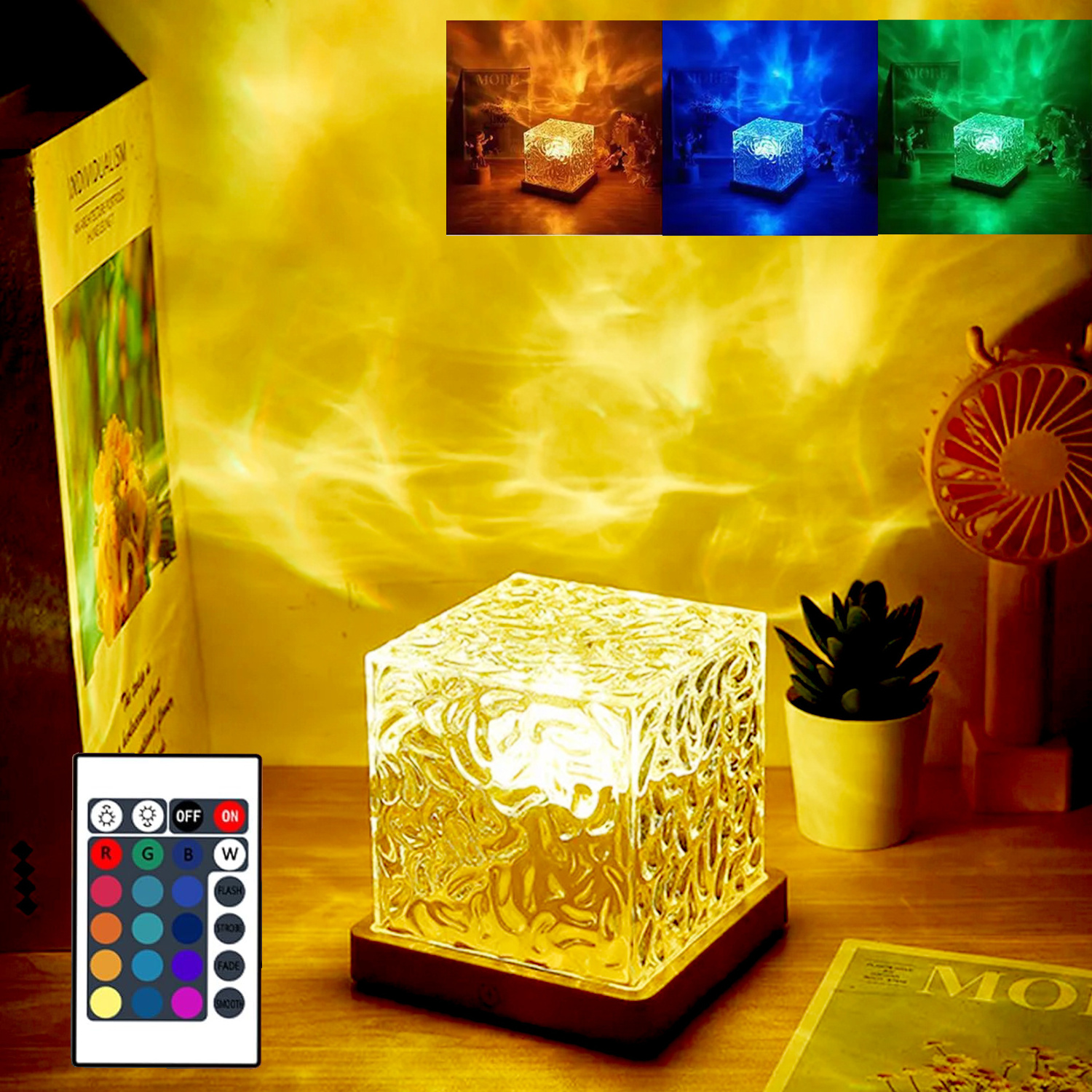 New Usb Rgb Led Night Lights Flaming Water Wave Home Bedroom Table Sleep Lamp Brightness Level Water Pattern Square Lamp For Ind