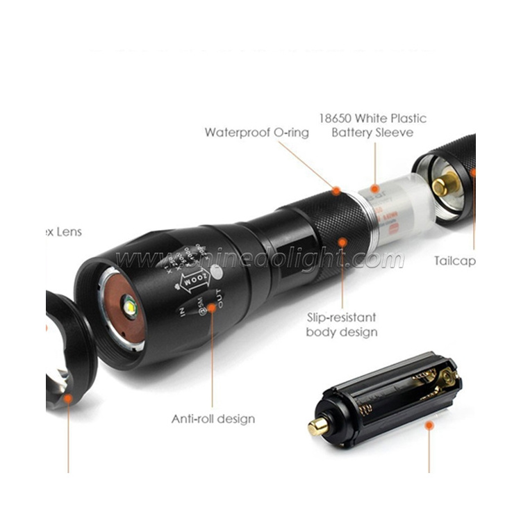 New Flashlight Hand Led Flash Torch Light Outdoor 1200 Lumen Xml T6 Waterproof Led Zoomable Flashlight 2024