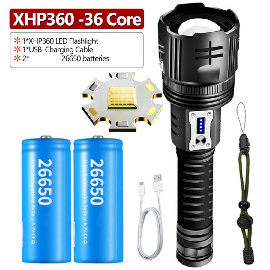 New Super Xhp 360 Most Powerful Rechargeable Led Flashlight High Power Torch Light Tactical Flashlights 26650 Usb Camping Lamp 2