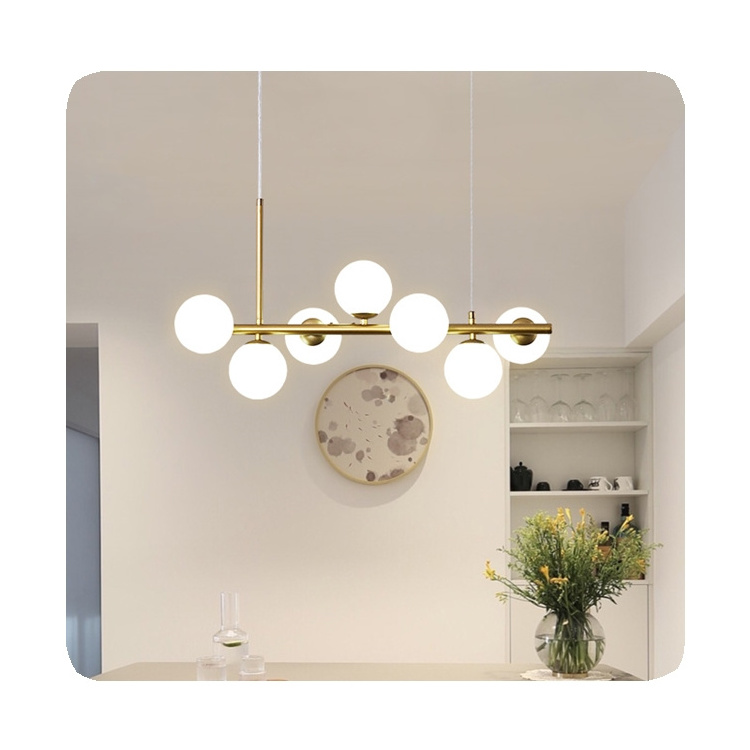 New Nordic Led Chandelier Glass Ball Hanging Pendant Lamp For The Kitchen Living Room Hall Dining Modern Iron Contemporary Light