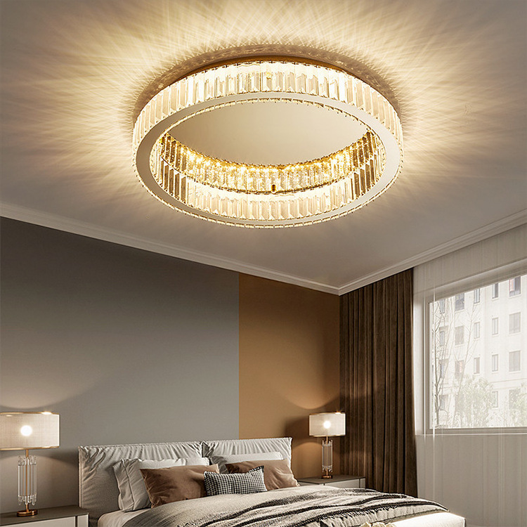 New Round Led Ceiling Light Indoor Hotel Living Room Luxury Gold Crystal Ceiling Lamp 2024