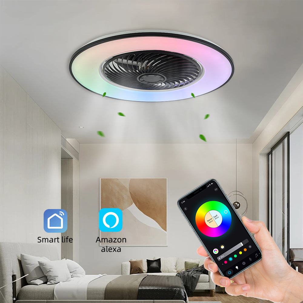 ceiling fan New Living Room Chandelier Ceiling Fan With Light Home Wifi Music Voice Remote Control Rgb Ceiling Fans With Lights 2024