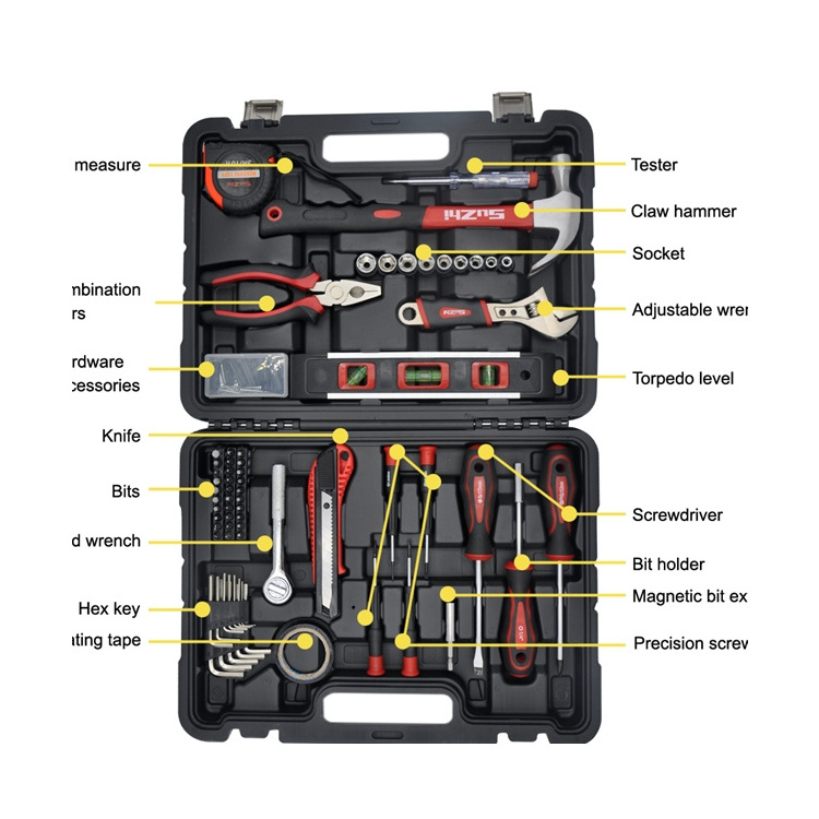 BAHE General Household Hand Tool Kit,Mixed Tool Accessory with Plastic Toolbox Storage Case and Socket Wrench Sets