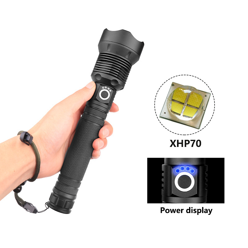 New Led Flashlight Super Bright 3 Mode Zoomable Xhp70.2 Torch Lantern Xhp70 Flashlight Powered By High Power 26650 Conjoined Bat