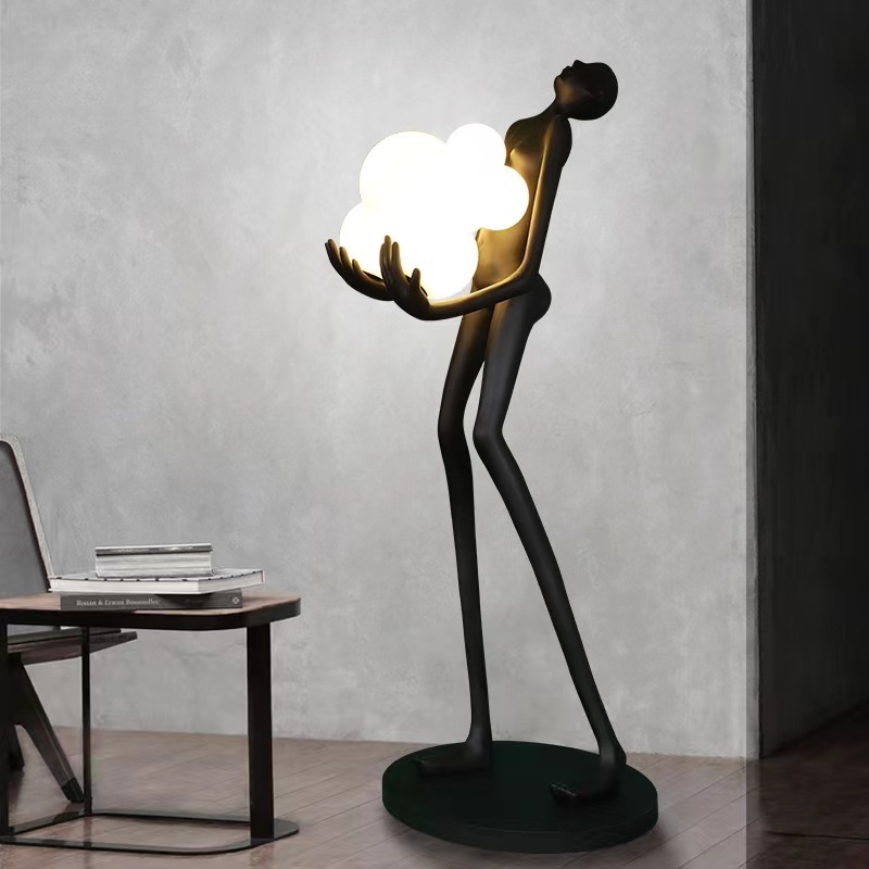 NEW Artwork Floor Lamps Human Sculpture Decor Lobby Reception Counter Post Lantern Floor Lights Humanoid Statue Light 2024