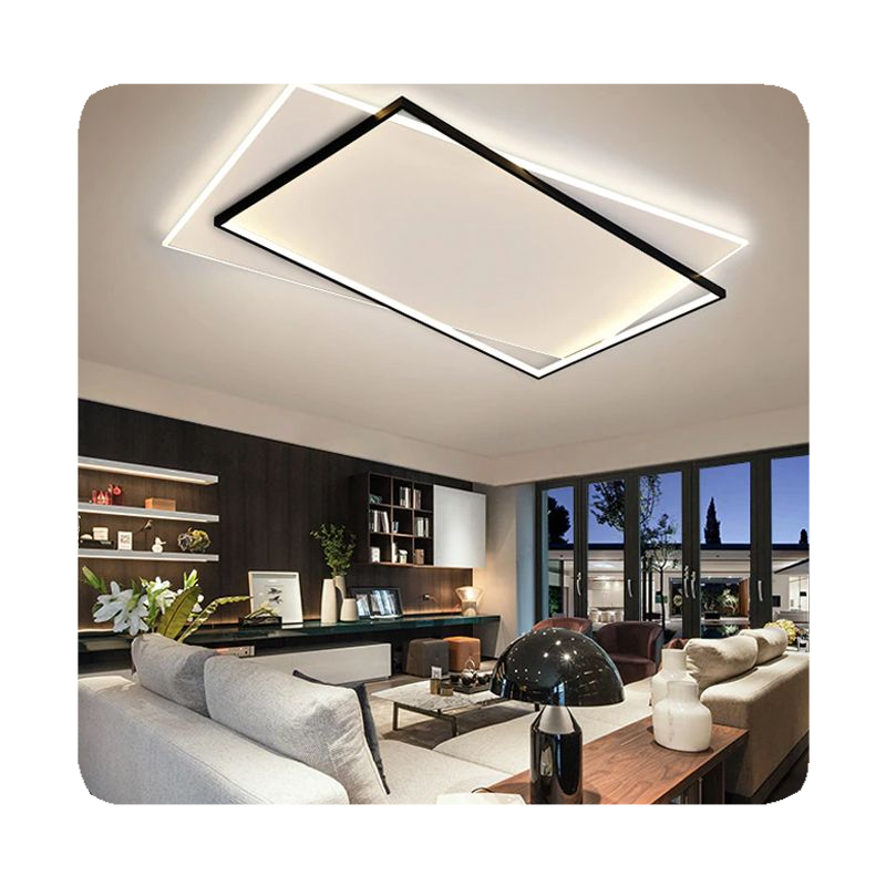 New Modern Led Ceiling Lamp Rectangle Chandelier For Living Room Bedroom Dining Room Kitchen Black Design Remote Control Light 2